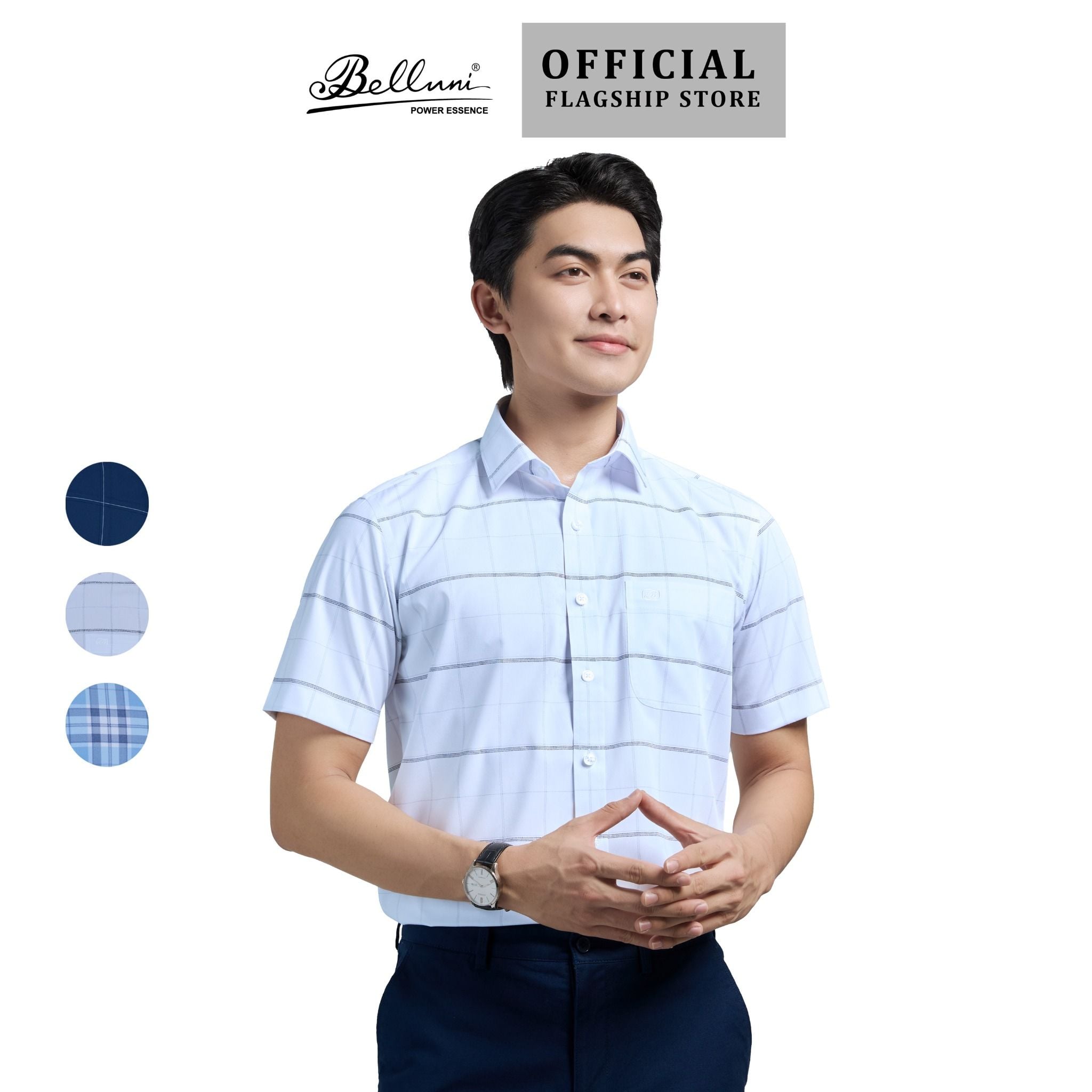  Áo sơ mi nam ngắn tay cao cấp BELLUNI vải sợi ngãi cứu - ABN.MGPS.BE 300 