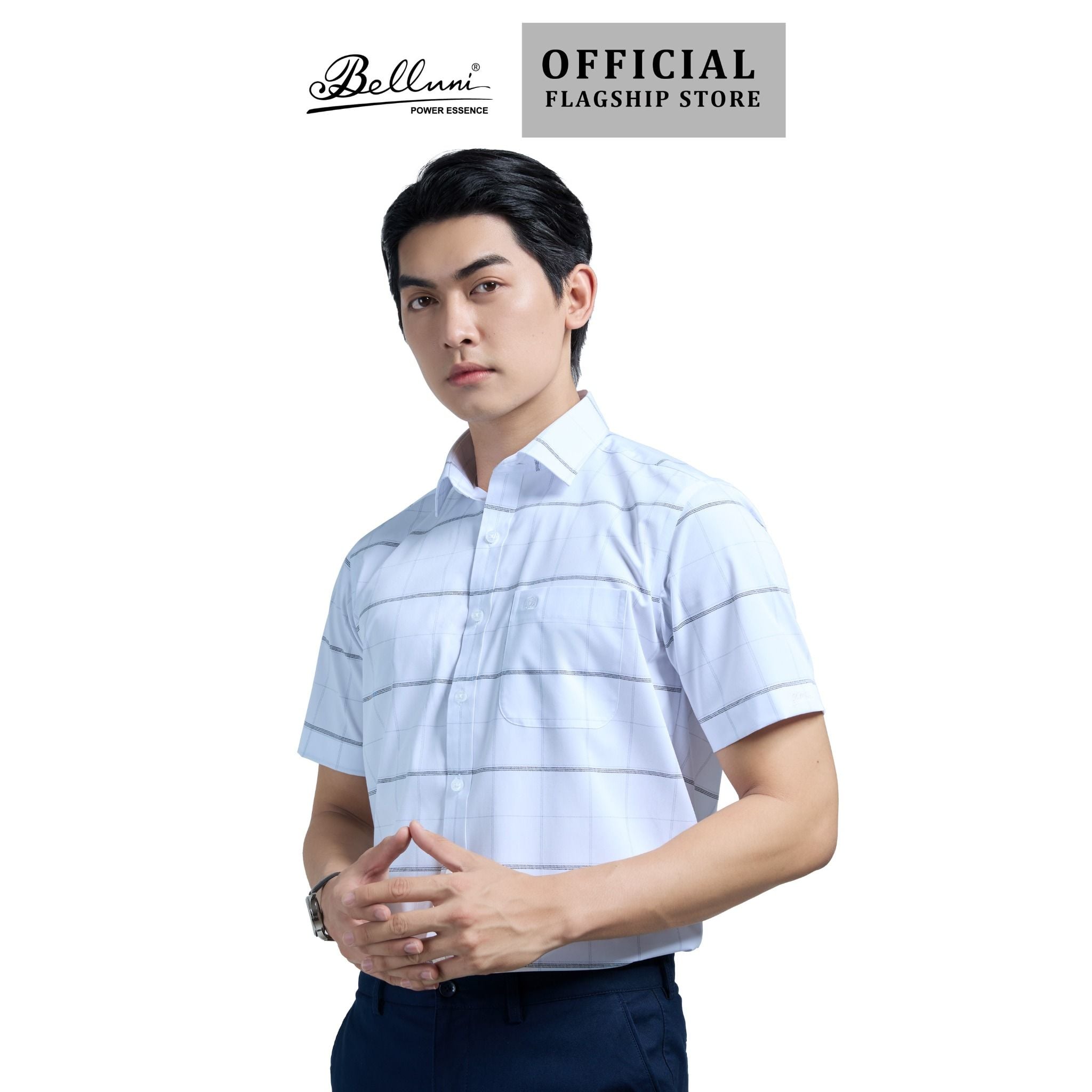  Áo sơ mi nam ngắn tay cao cấp BELLUNI vải sợi ngãi cứu - ABN.MGPS.BE 300 