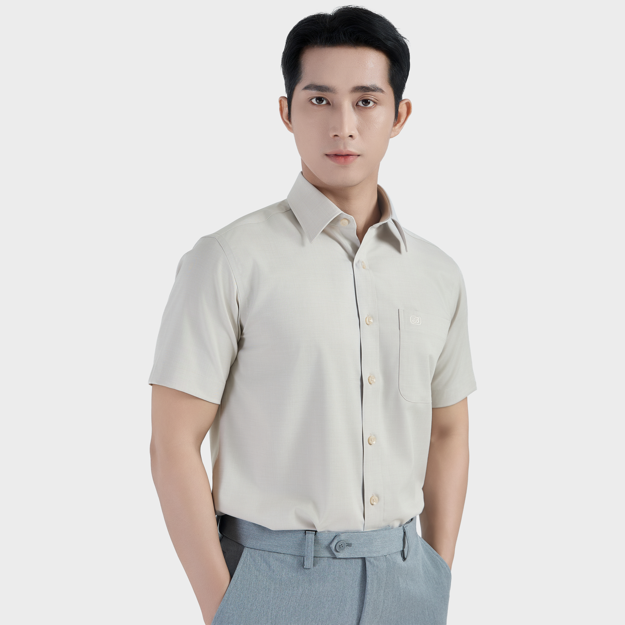  Áo sơ mi nam ngắn tay BELLUNI vải sợi sồi thoải mái thanh lịch - ABN.PML.BE 322 