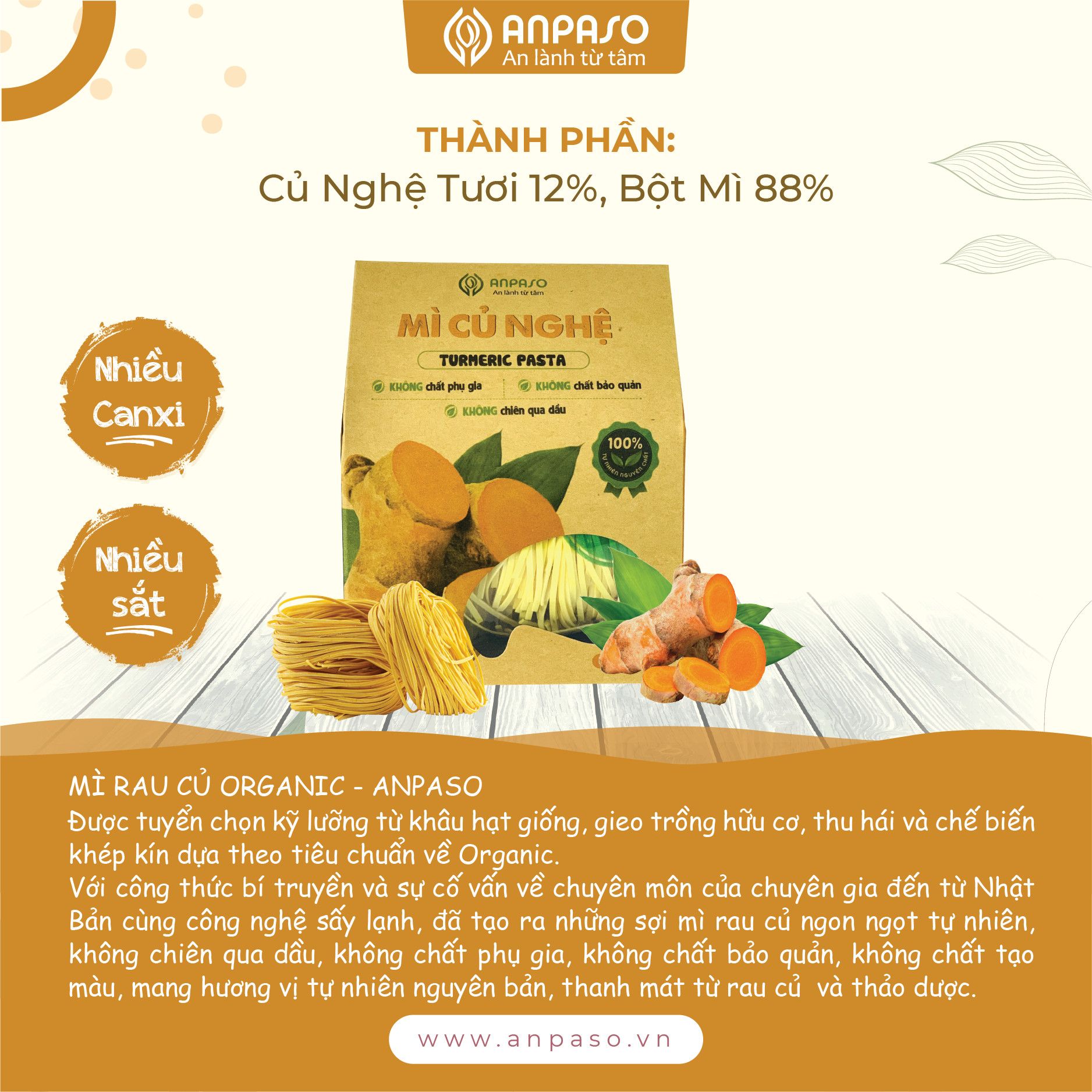  Mì củ nghệ hữu cơ Anpaso 300G 