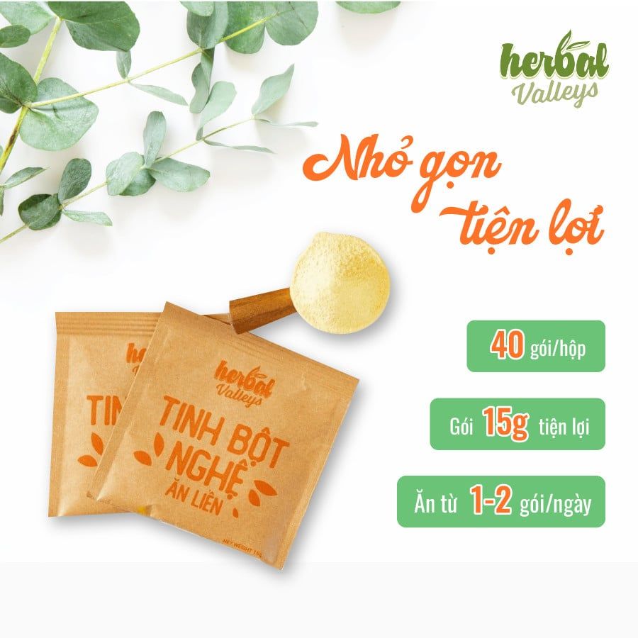  Tinh bột nghệ ăn liền HERBAL VALLEYS nguyên chất 100% tự nhiên hộp 10 gói 