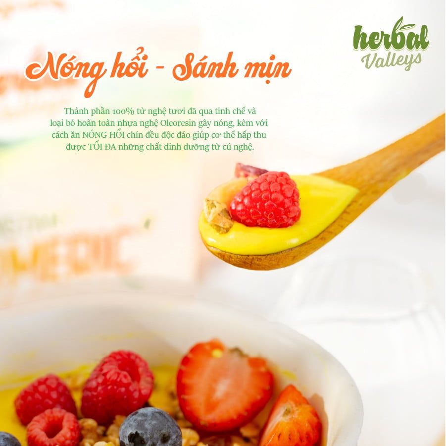  Tinh bột nghệ ăn liền HERBAL VALLEYS nguyên chất 100% tự nhiên hộp 10 gói 