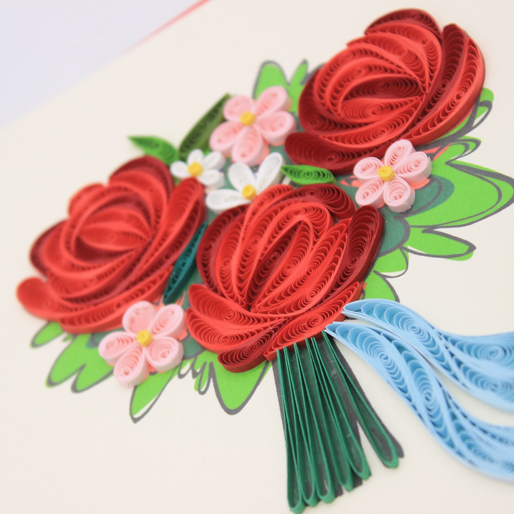  Thiêp Chúc Giấy Xoắn Thủ Công (Quilling Card) Bó Hoa Hồng 