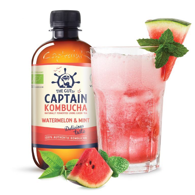  Trà dưỡng sinh Kombucha hữu cơ vị Dưa Hấu Bạc Hà 400ml Captain Kombucha 