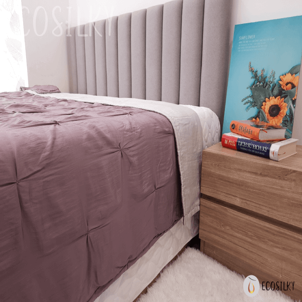  Chăn lụa khâu tay dúm tím hoa cà Ecosilky 