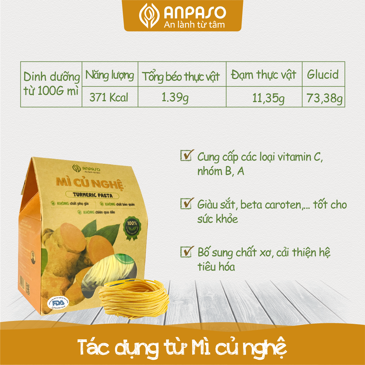  Mì củ nghệ hữu cơ Anpaso 300G 