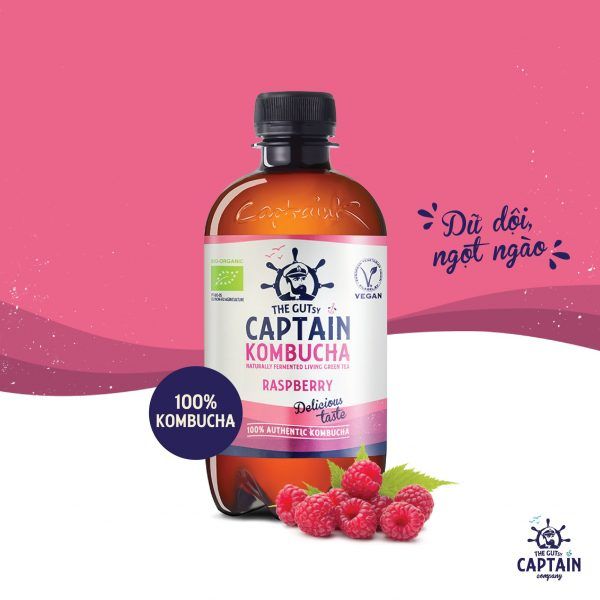  Trà dưỡng sinh Kombucha hữu cơ vị mâm xôi 400ml The GUTsy 