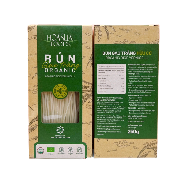  Bún gạo trắng hữu cơ Hoa Sữa Foods Organic White Rice Vermicelli hộp 250g 