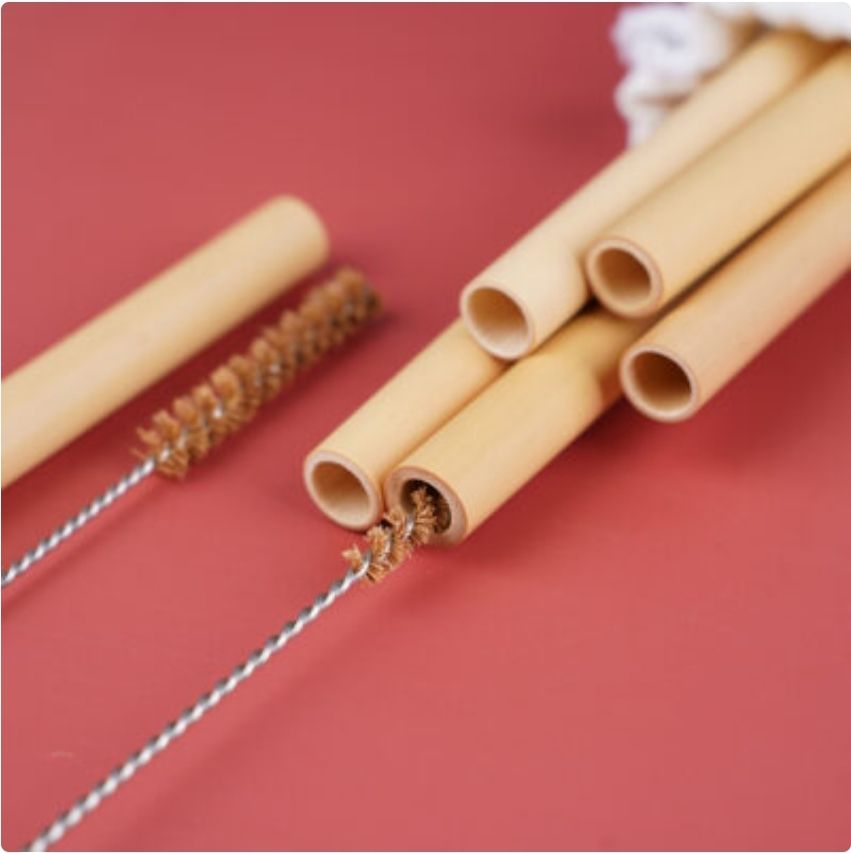  Bộ 5 ống hút vỏ tre kèm cọ rửa và túi vải 