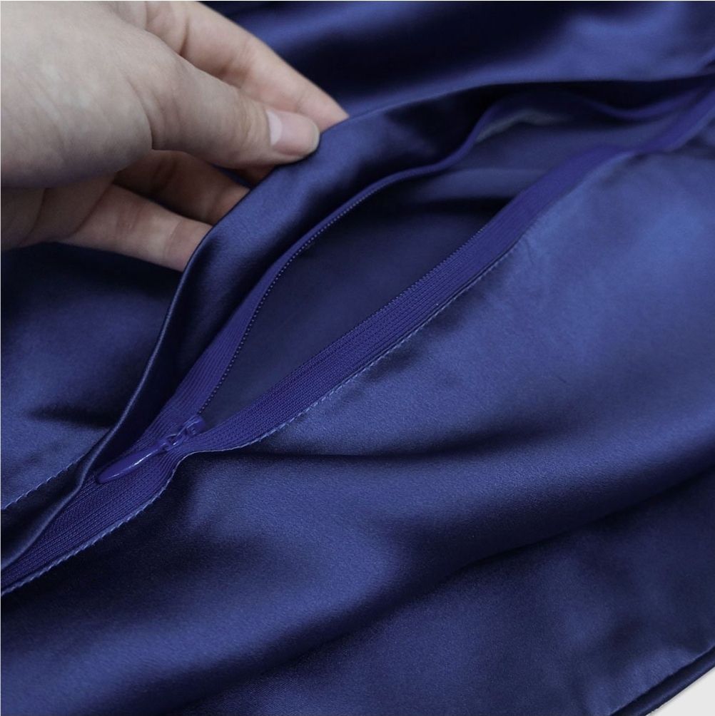  Vỏ gối satin Bảo Lộc 100% tơ tằm màu xanh dương 