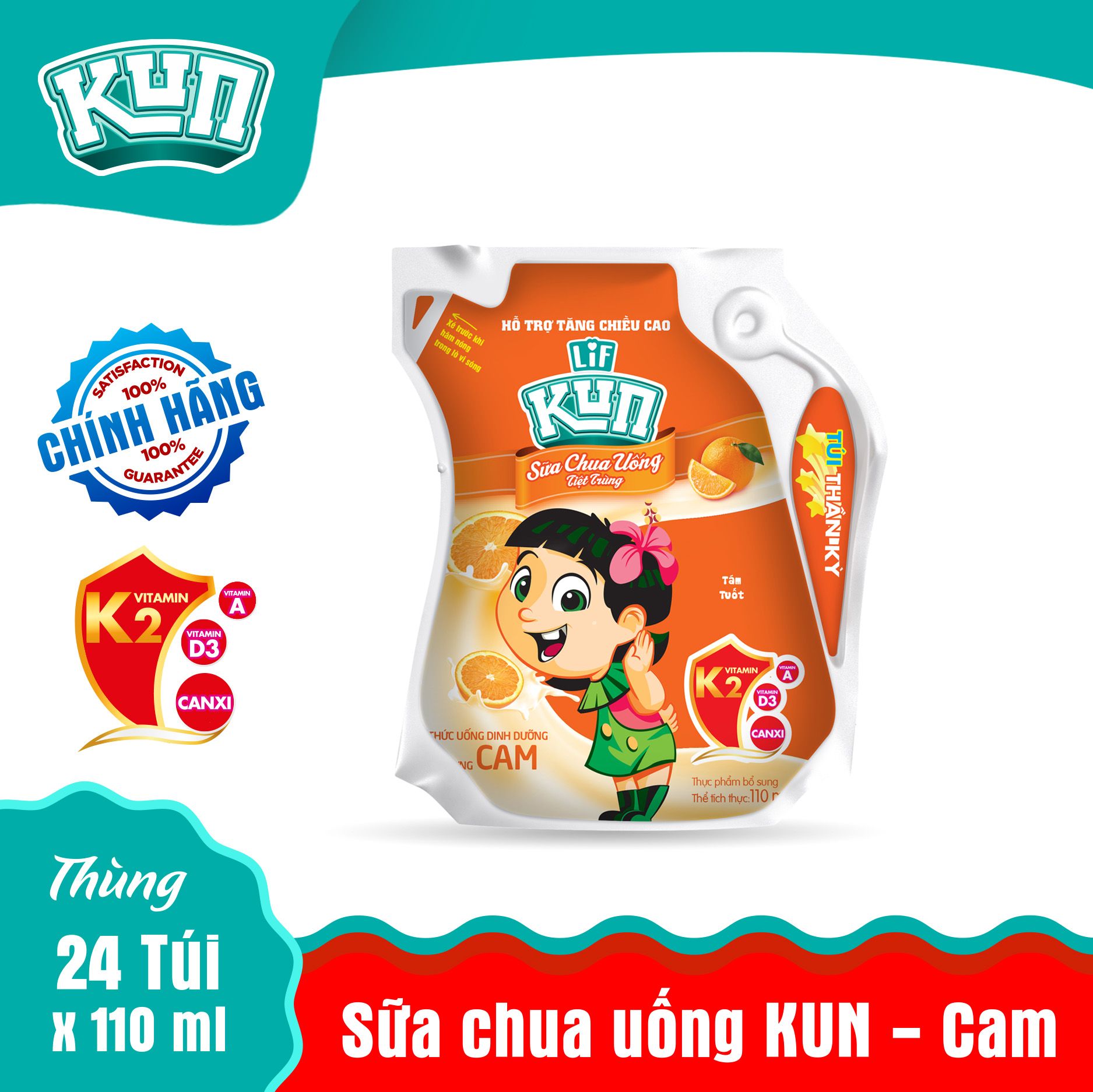  Sữa chua uống Kun hương cam túi 110ml 