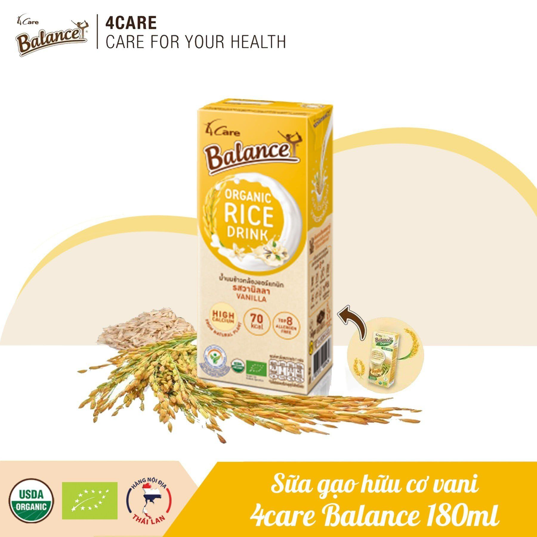  SỮA GẠO HỮU CƠ VANI 4 CARE BALANCE 180ML (3 HỘP/LỐC) 