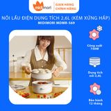  Nồi Lẩu Điện Đa Năng Dung Tích 2,6 Lít Midimori MDMR-569 (750W) Kèm Xửng Hấp – Hàng Chính Hãng 