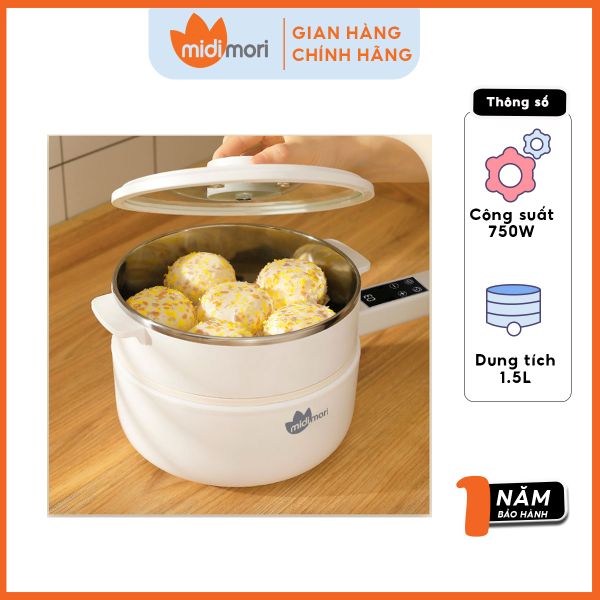  Nồi Lẩu Điện Đa Năng Mini Midimori MDMR-568 (750W) Kèm Xửng Hấp – Hàng Chính Hãng 