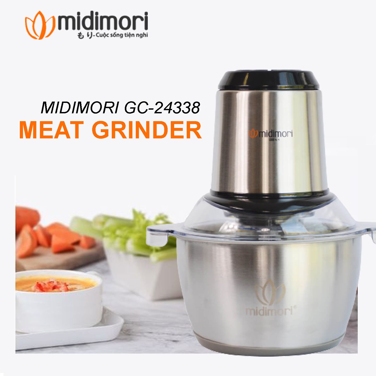  Combo Máy Làm Sữa Hạt Đa Năng Midimori MDMR-668 (1000W) Và Máy Xay Thịt Midimori GC-24338 (500W)  - Hàng Chính Hãng 