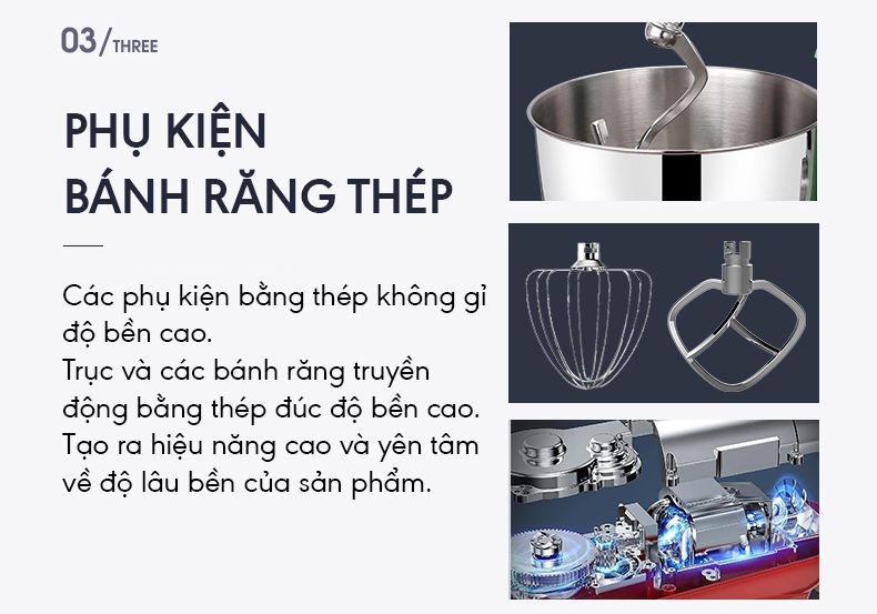  Máy nhào trộn bột Midimori 1800W, thân khung thép, cối inox 6 lít 