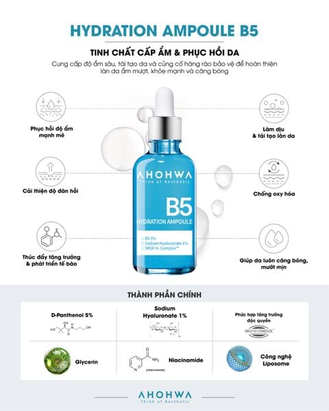  Hydration Ampoule B5 - Tinh Chất B5 Hỗ Trợ Cấp Ẩm Và Chăm Sóc Da Khỏe Mạnh - 50ml 