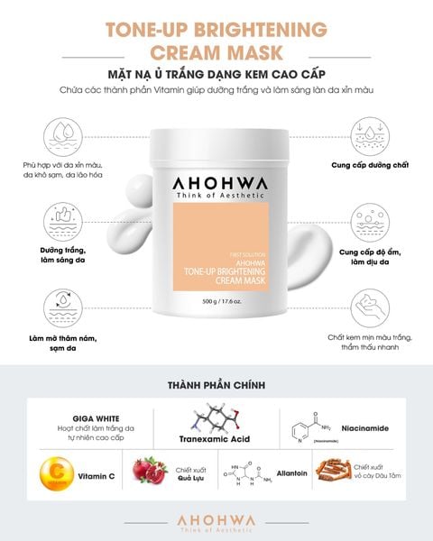  Tone-Up Brightening Cream Mask - Mặt Nạ Ủ Hỗ Trợ Làm Sáng Da - 500gr 
