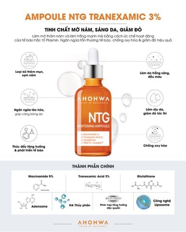  NTG Whitening Ampoule - Tinh Chất Hỗ Trợ Làm Sáng Da, Giảm Đỏ, Cân Bằng Sắc Tố - 30ml/50ml 