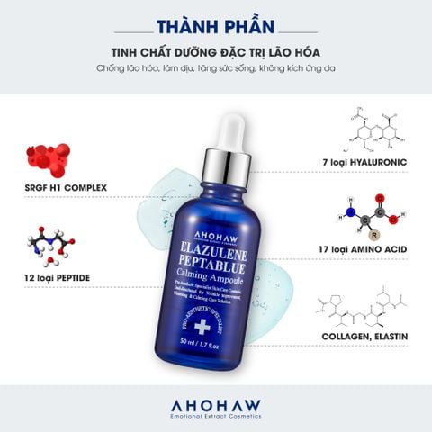  Tinh chất phục hồi, trẻ hóa tế bào sinh học Ahohwa Elazulene Peptablue Calming Ampoule 