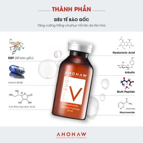  Tế bào gốc dưỡng trắng và phục hồi da chuyên sâu Ahohwa Ion V Solution ( Hộp 20 chai ) 