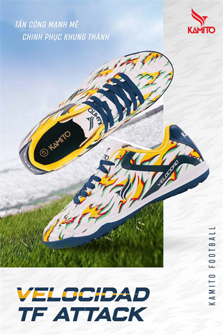  Giày Bóng Đá Chính Hãng KAMITO VELOCIDAD ATTACK TRẮNG XANH NGỌC TF 