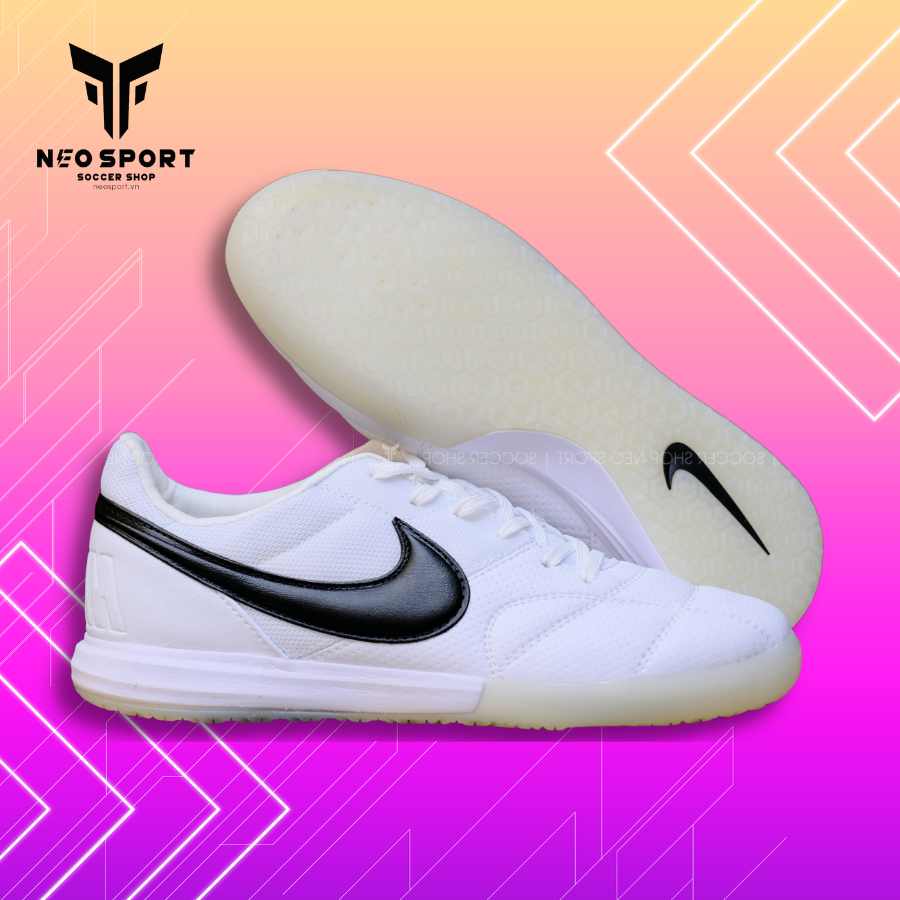 Giày Đá Banh Futsal Tiempo Sala Trắng Logo Đen IC