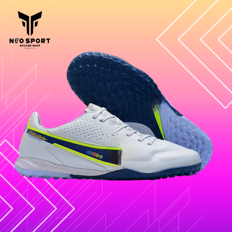  Giày Bóng Đá Cỏ Nhân Tạo Tiempo 9 Pro Bo Thun Trắng Logo Xanh Bích TF 