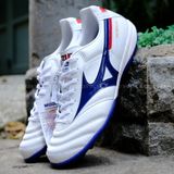  Giày Bóng Đá Chính Hãng Mizuno Morelia Trắng Logo Xanh Bích TF 