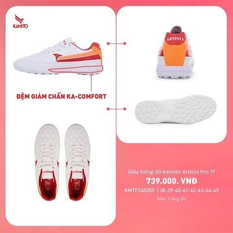  Giày Bóng Đá Chính Hãng KAMITO ARTISTA Trắng/Đỏ TF 
