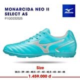  Giày Bóng Đá Chính Hãng Mizuno Monarcida Neo II Select AS Xanh Da Logo Bạc TF 