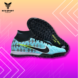  Giày Bóng Đá Cỏ Nhân Tạo Mercurial Air Zoom Superfly 9 Elite Cổ Cao Xanh Da Đế Đen TF 