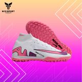  Giày Bóng Đá Cỏ Nhân Tạo Mercurial Air Zoom Superfly 9 Elite Cổ Cao Trắng Logo Gót/Đế Hồng TF 