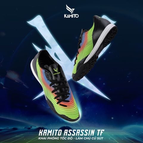  Giày Bóng Đá Chính Hãng KAMITO ASSASSIN Đen Xanh Chuối TF 