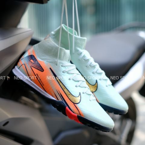  Giày Bóng Đá Cỏ Nhân Tạo Mercurial Superfly 10 Cổ Cao MDS009 Xám Xanh TF 