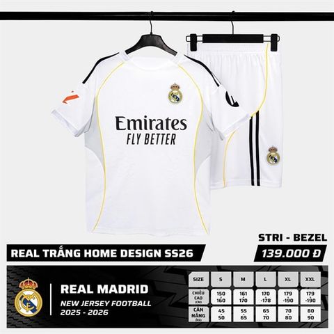  Bộ Quần Áo Bóng Đá STRIVEND - Real Madrid Trắng Design 