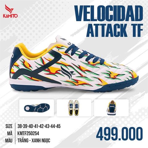  Giày Bóng Đá Chính Hãng KAMITO VELOCIDAD ATTACK TRẮNG XANH NGỌC TF 
