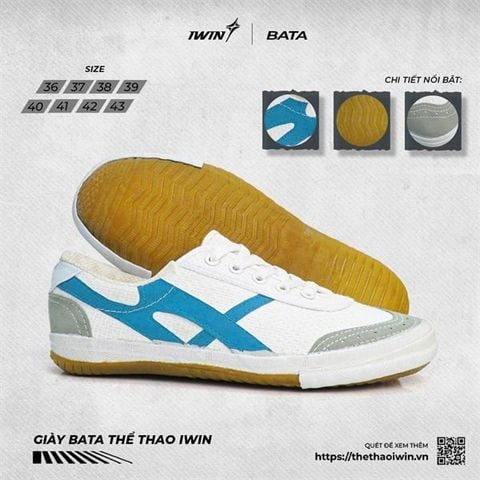  Giày Thể Thao Đa Năng Bata Iwin Trắng/Xanh Ngọc 