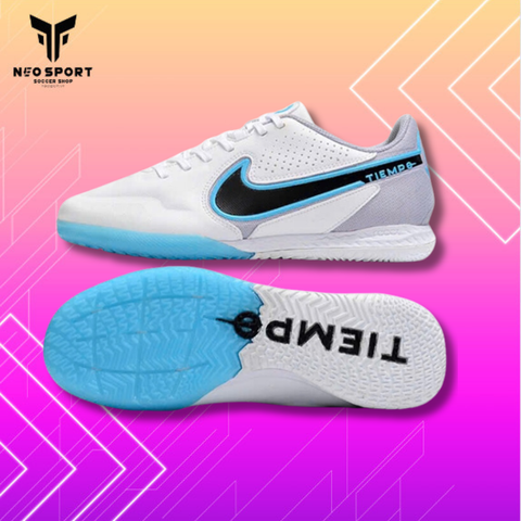  Giày Bóng Đá Futsal Tiempo 9 Trắng Đế Xanh Da IC 