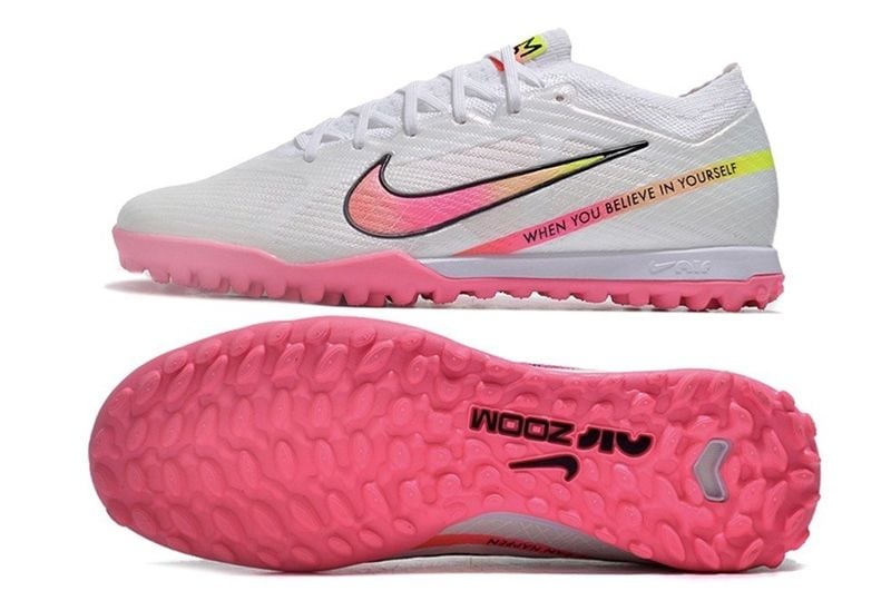  Giày Bóng Đá Cỏ Nhân Tạo Mercurial Air Zoom Vapor 15 Elite Bo Thun đế hồng Trắng Rashford TF 