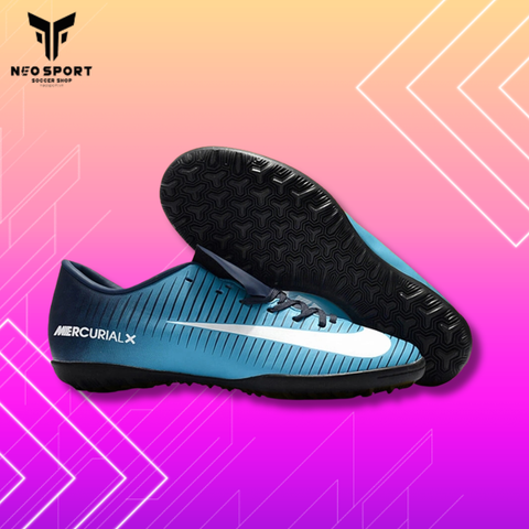  Giày Bóng Đá Cỏ Nhân Tạo Mercurial Victory 6 Xanh Da Gót Đen TF 