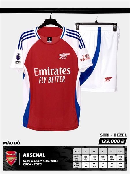  Bộ Quần Áo Bóng Đá STRIVEND - Arsenal Đỏ/Trắng 