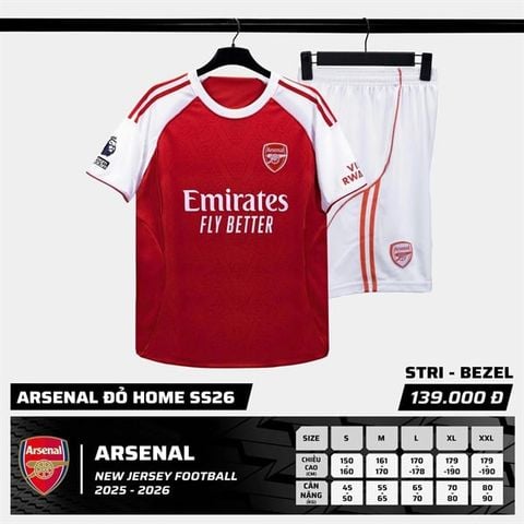  Bộ Quần Áo Bóng Đá STRIVEND - Arsenal Đỏ Sân Nhà 