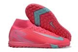  Giày Bóng Đá Cỏ Nhân Tạo Mercurial Superfly 10 Cổ Cao Hồng Đậm Logo Xanh TF 