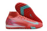  Giày Bóng Đá Cỏ Nhân Tạo Mercurial Superfly 10 cổ cao Đỏ Hồng Logo Xanh Ngọc TF 