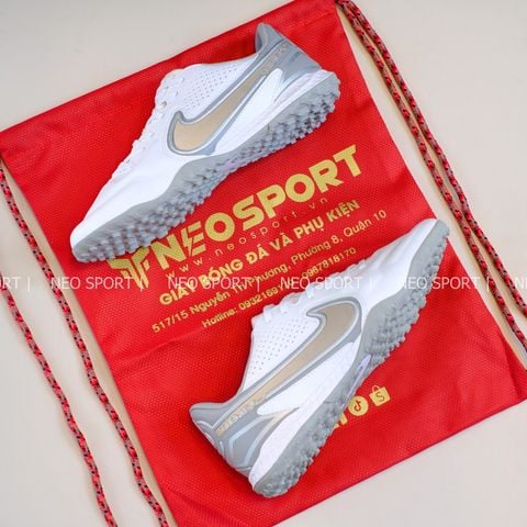  Giày Bóng Đá Cỏ Nhân Tạo Tiempo 9 Pro bo thun Trắng Gót Xám TF 