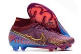  Giày Bóng Đá Cỏ Tự Nhiên Mercurial Air Zoom Superfly 9 Elite Mbappe Cổ Cao Tím Gót Xanh Da FG 