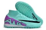  Giày Bóng Đá Cỏ Nhân Tạo Mercurial Air Zoom Superfly 9 Elite Cổ Cao Xanh Ngọc Gót Tím TF 
