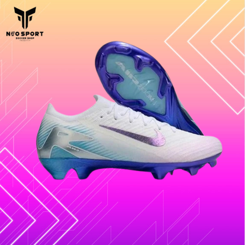  Giày Bóng Đá Cỏ Tự Nhiên Mercurial Vapor 16 Elite Bo Thun Trắng Xanh Hologram FG 