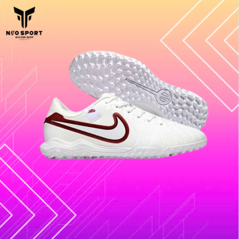  Giày Bóng Đá Cỏ Nhân Tạo Tiempo 10 Academy Trắng Vạch Đỏ TF 